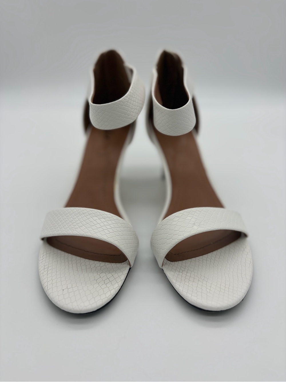 Style & Co. White Textured Ankle-Strap Heels